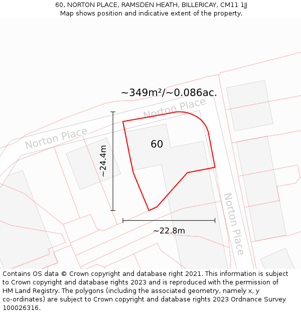 60, NORTON PLACE, RAMSDEN HEATH, BILLERICAY, CM11 1JJ: Plot and title map