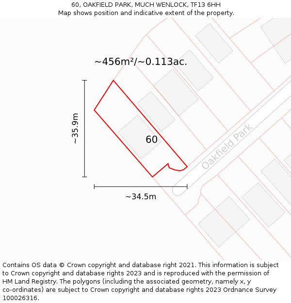 60, OAKFIELD PARK, MUCH WENLOCK, TF13 6HH: Plot and title map