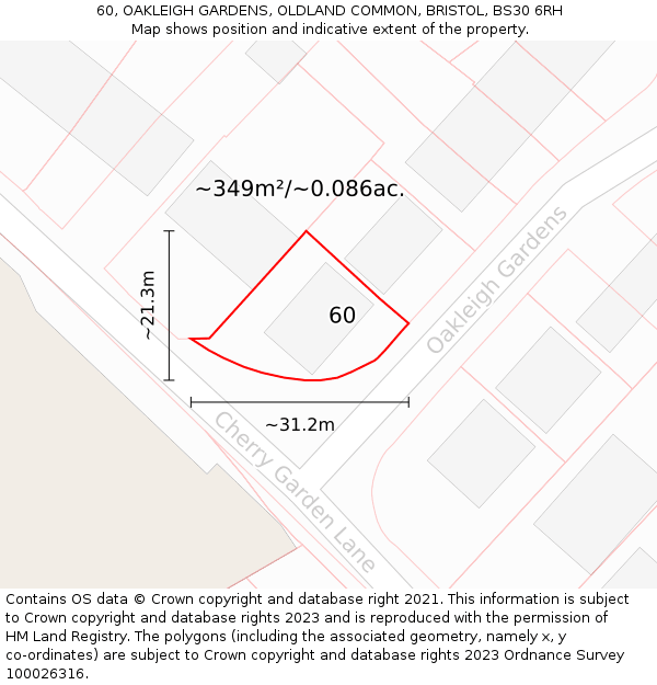 60, OAKLEIGH GARDENS, OLDLAND COMMON, BRISTOL, BS30 6RH: Plot and title map