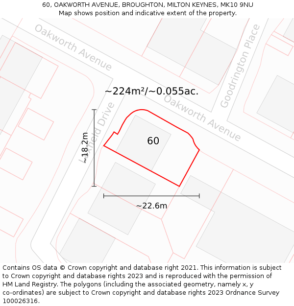 60, OAKWORTH AVENUE, BROUGHTON, MILTON KEYNES, MK10 9NU: Plot and title map