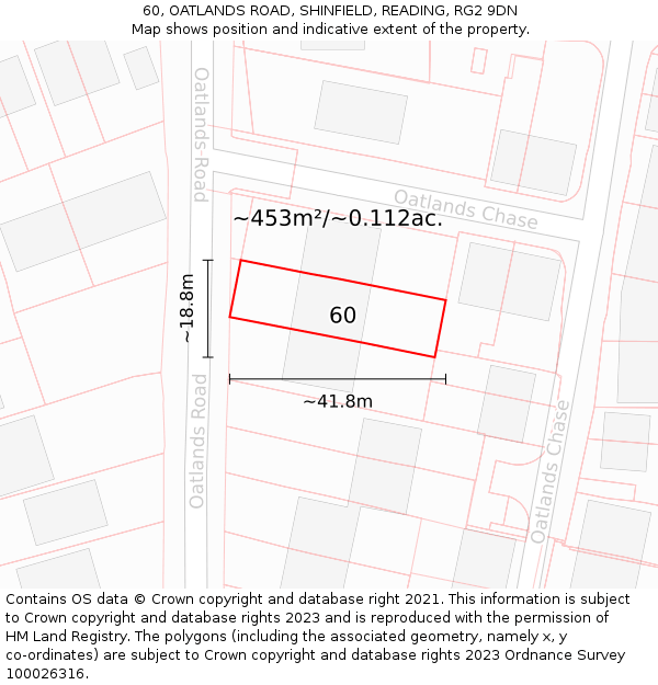 60, OATLANDS ROAD, SHINFIELD, READING, RG2 9DN: Plot and title map
