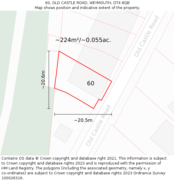 60, OLD CASTLE ROAD, WEYMOUTH, DT4 8QB: Plot and title map