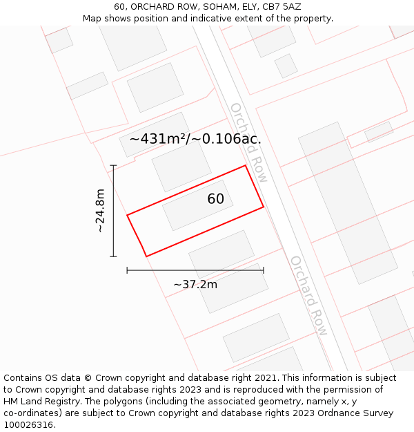 60, ORCHARD ROW, SOHAM, ELY, CB7 5AZ: Plot and title map