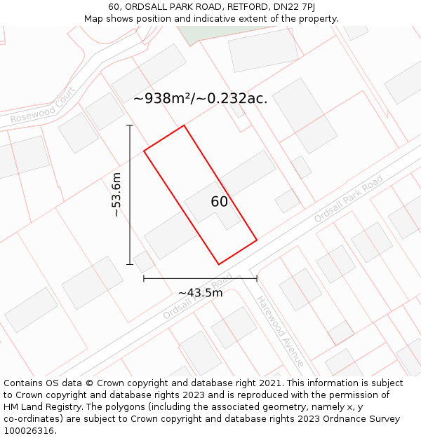 60, ORDSALL PARK ROAD, RETFORD, DN22 7PJ: Plot and title map