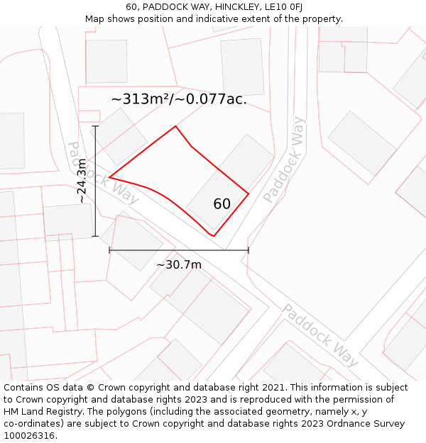 60, PADDOCK WAY, HINCKLEY, LE10 0FJ: Plot and title map