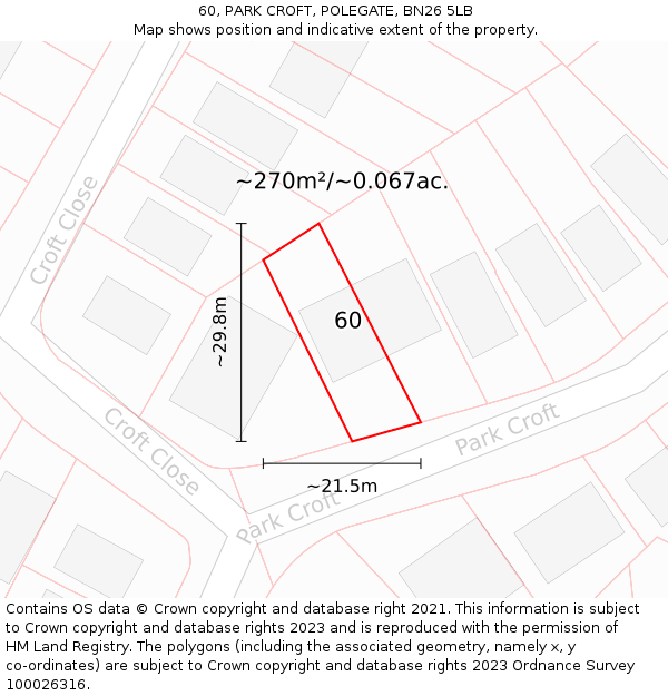60, PARK CROFT, POLEGATE, BN26 5LB: Plot and title map