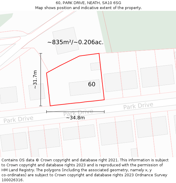 60, PARK DRIVE, NEATH, SA10 6SG: Plot and title map
