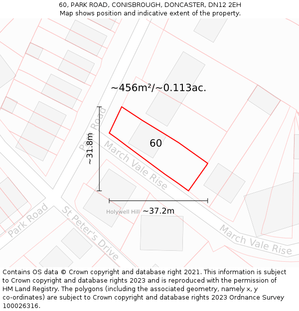 60, PARK ROAD, CONISBROUGH, DONCASTER, DN12 2EH: Plot and title map