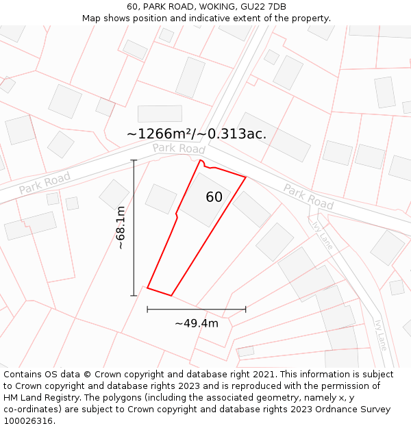 60, PARK ROAD, WOKING, GU22 7DB: Plot and title map