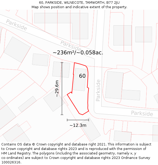 60, PARKSIDE, WILNECOTE, TAMWORTH, B77 2JU: Plot and title map