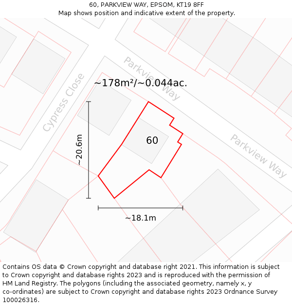 60, PARKVIEW WAY, EPSOM, KT19 8FF: Plot and title map