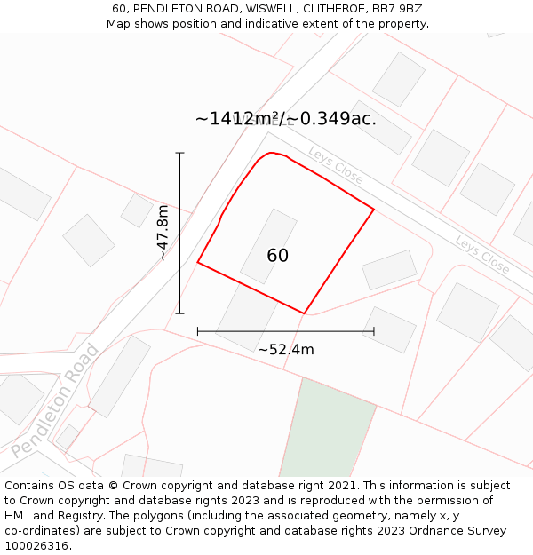 60, PENDLETON ROAD, WISWELL, CLITHEROE, BB7 9BZ: Plot and title map