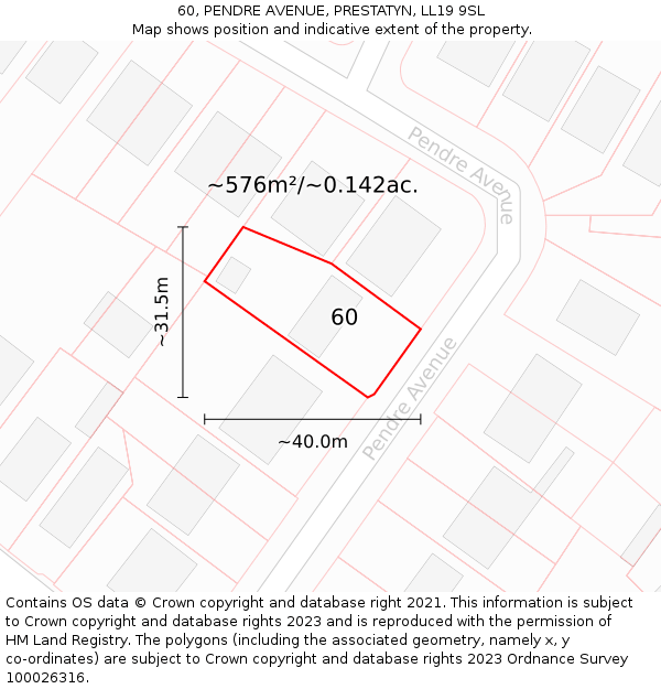60, PENDRE AVENUE, PRESTATYN, LL19 9SL: Plot and title map