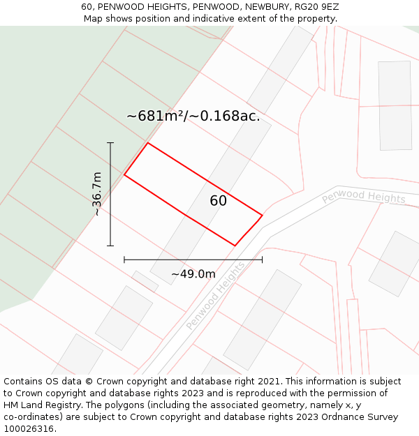 60, PENWOOD HEIGHTS, PENWOOD, NEWBURY, RG20 9EZ: Plot and title map