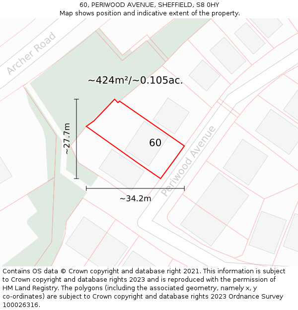 60, PERIWOOD AVENUE, SHEFFIELD, S8 0HY: Plot and title map