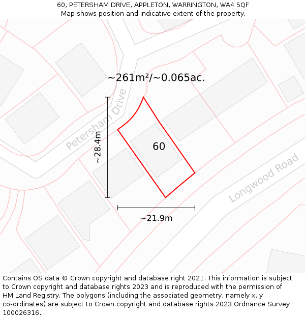 60, PETERSHAM DRIVE, APPLETON, WARRINGTON, WA4 5QF: Plot and title map
