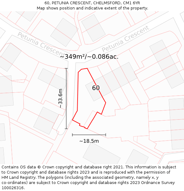 60, PETUNIA CRESCENT, CHELMSFORD, CM1 6YR: Plot and title map