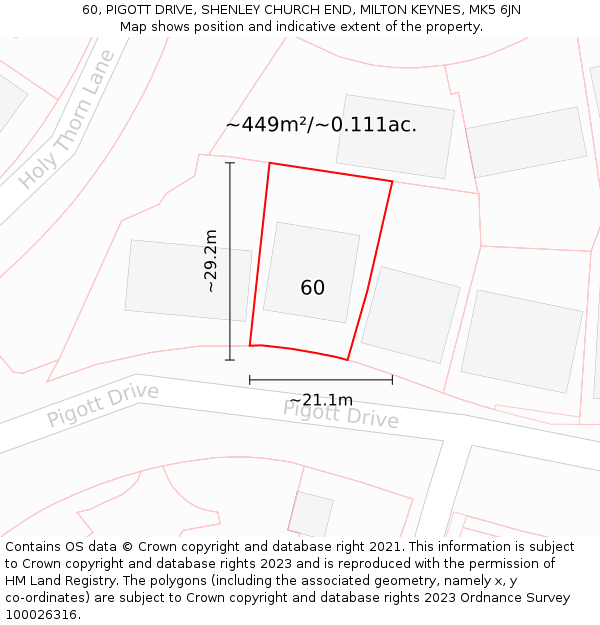 60, PIGOTT DRIVE, SHENLEY CHURCH END, MILTON KEYNES, MK5 6JN: Plot and title map