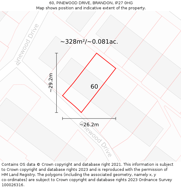 60, PINEWOOD DRIVE, BRANDON, IP27 0HG: Plot and title map