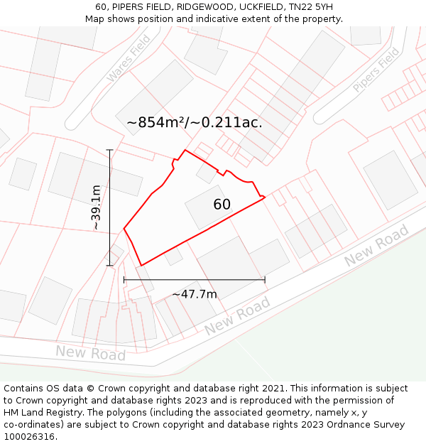 60, PIPERS FIELD, RIDGEWOOD, UCKFIELD, TN22 5YH: Plot and title map
