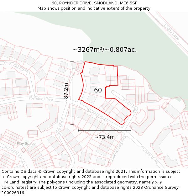 60, POYNDER DRIVE, SNODLAND, ME6 5SF: Plot and title map