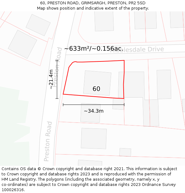 60, PRESTON ROAD, GRIMSARGH, PRESTON, PR2 5SD: Plot and title map