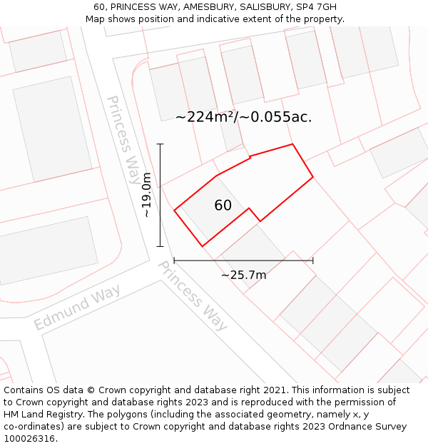 60, PRINCESS WAY, AMESBURY, SALISBURY, SP4 7GH: Plot and title map