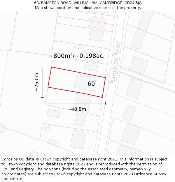 60, RAMPTON ROAD, WILLINGHAM, CAMBRIDGE, CB24 5JG: Plot and title map