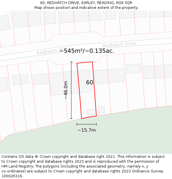 60, REDHATCH DRIVE, EARLEY, READING, RG6 5QR: Plot and title map