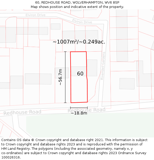 60, REDHOUSE ROAD, WOLVERHAMPTON, WV6 8SP: Plot and title map