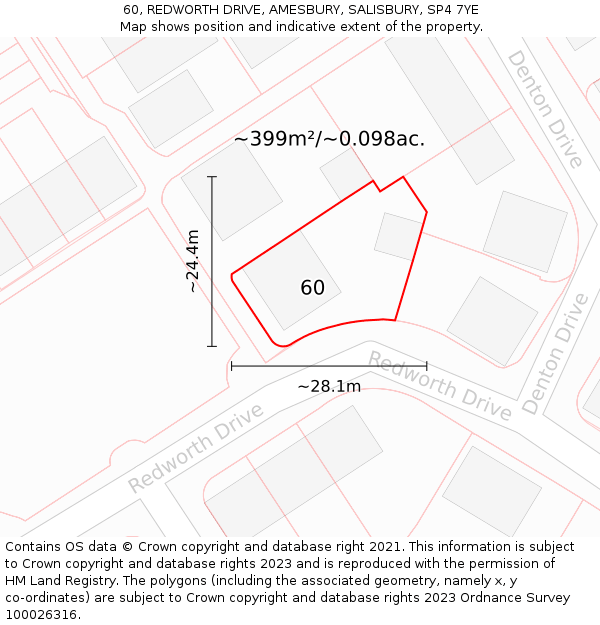 60, REDWORTH DRIVE, AMESBURY, SALISBURY, SP4 7YE: Plot and title map