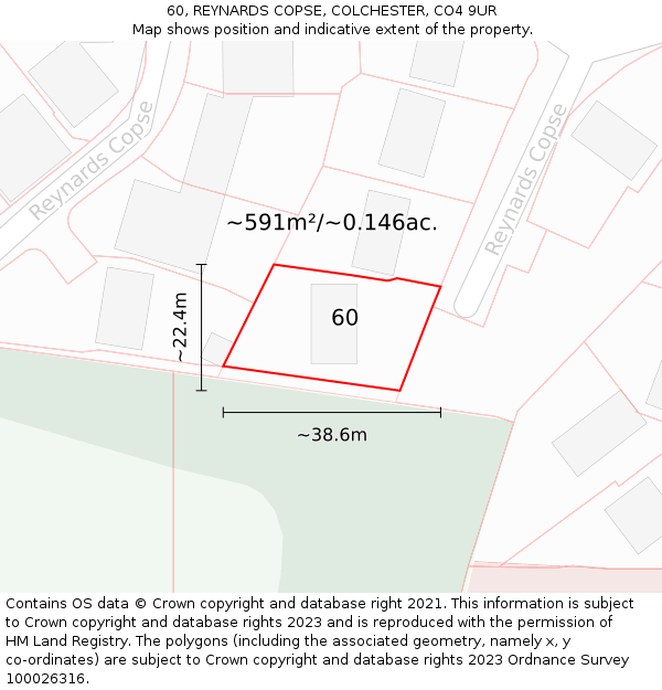 60, REYNARDS COPSE, COLCHESTER, CO4 9UR: Plot and title map
