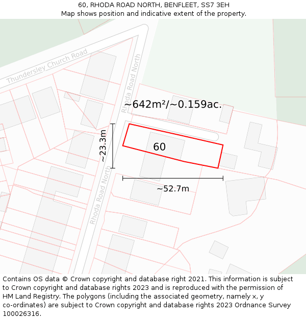 60, RHODA ROAD NORTH, BENFLEET, SS7 3EH: Plot and title map