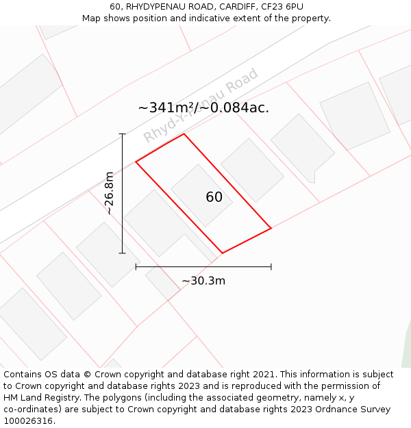 60, RHYDYPENAU ROAD, CARDIFF, CF23 6PU: Plot and title map
