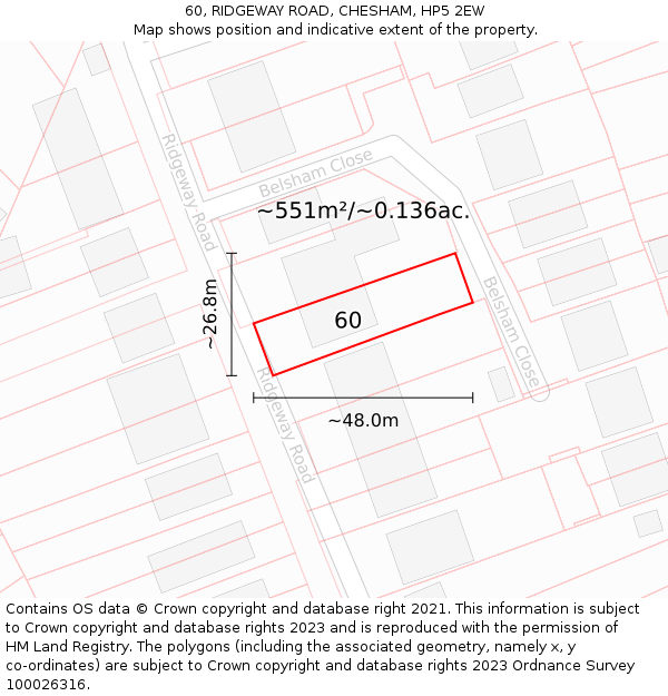 60, RIDGEWAY ROAD, CHESHAM, HP5 2EW: Plot and title map