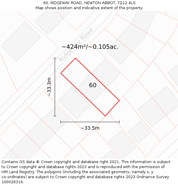 60, RIDGEWAY ROAD, NEWTON ABBOT, TQ12 4LS: Plot and title map