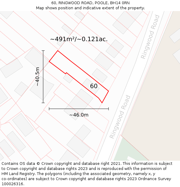 60, RINGWOOD ROAD, POOLE, BH14 0RN: Plot and title map