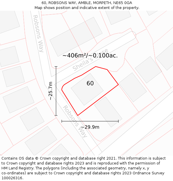 60, ROBSONS WAY, AMBLE, MORPETH, NE65 0GA: Plot and title map