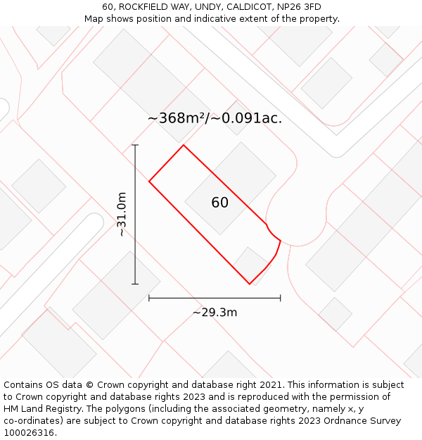 60, ROCKFIELD WAY, UNDY, CALDICOT, NP26 3FD: Plot and title map