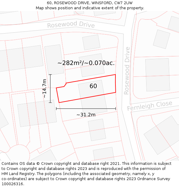 60, ROSEWOOD DRIVE, WINSFORD, CW7 2UW: Plot and title map