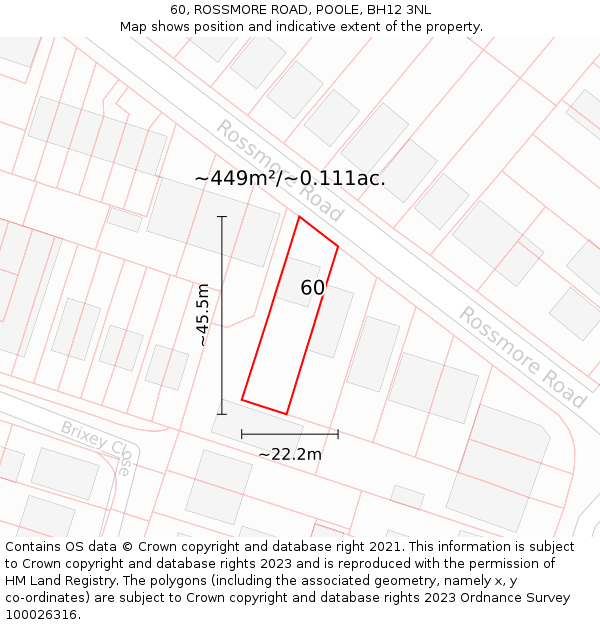 60, ROSSMORE ROAD, POOLE, BH12 3NL: Plot and title map