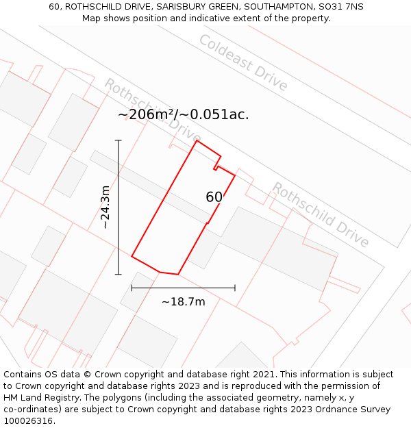 60, ROTHSCHILD DRIVE, SARISBURY GREEN, SOUTHAMPTON, SO31 7NS: Plot and title map