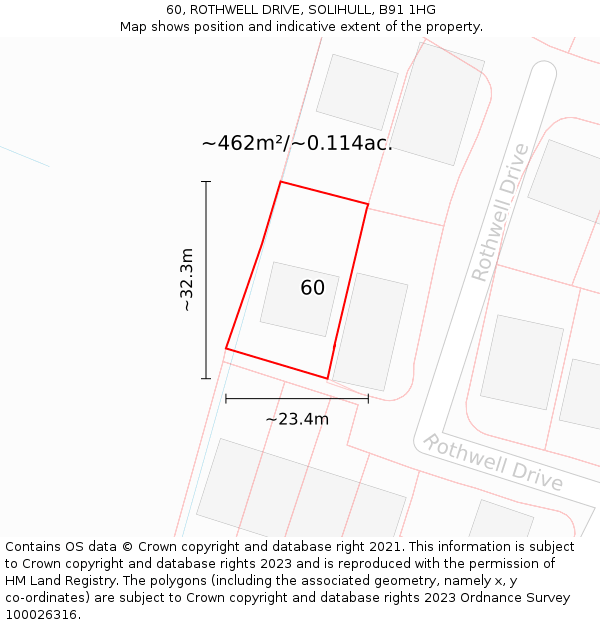 60, ROTHWELL DRIVE, SOLIHULL, B91 1HG: Plot and title map