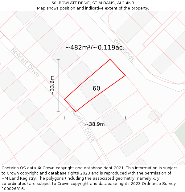 60, ROWLATT DRIVE, ST ALBANS, AL3 4NB: Plot and title map