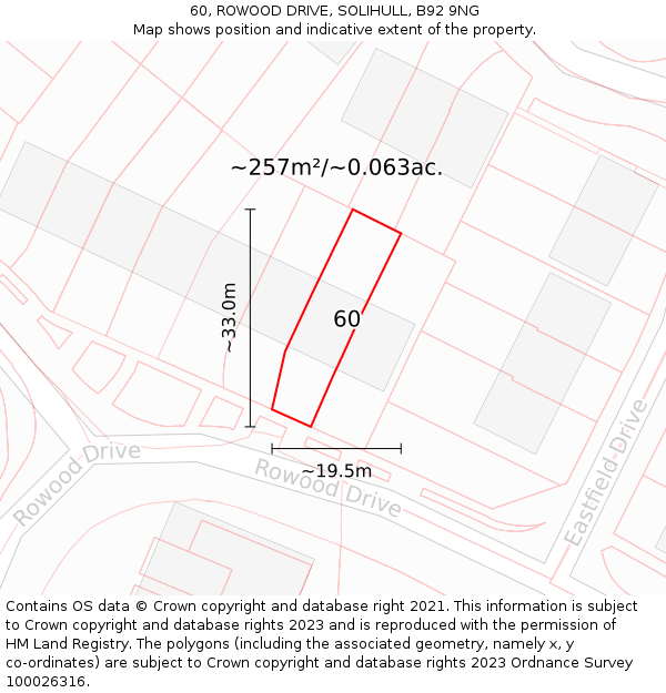 60, ROWOOD DRIVE, SOLIHULL, B92 9NG: Plot and title map