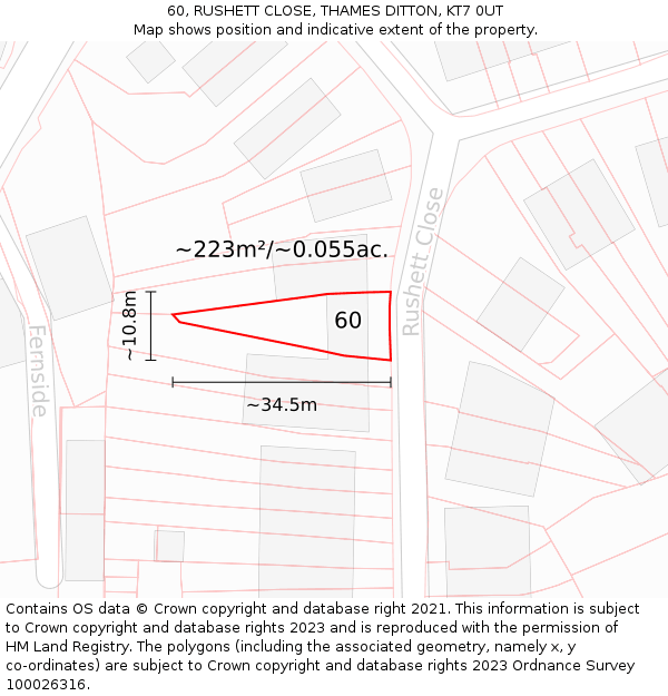 60, RUSHETT CLOSE, THAMES DITTON, KT7 0UT: Plot and title map