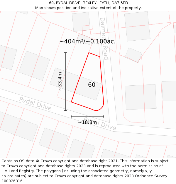 60, RYDAL DRIVE, BEXLEYHEATH, DA7 5EB: Plot and title map