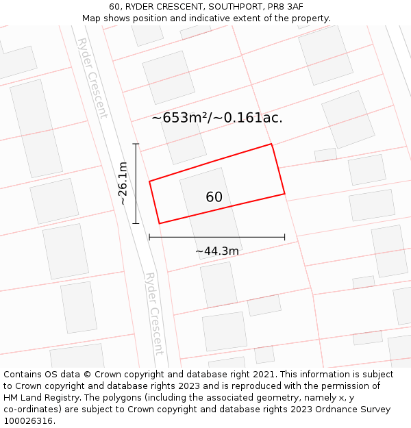 60, RYDER CRESCENT, SOUTHPORT, PR8 3AF: Plot and title map