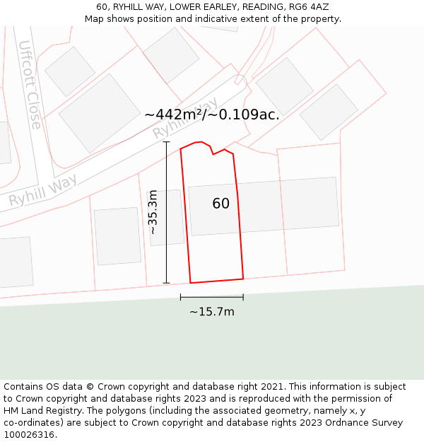 60, RYHILL WAY, LOWER EARLEY, READING, RG6 4AZ: Plot and title map
