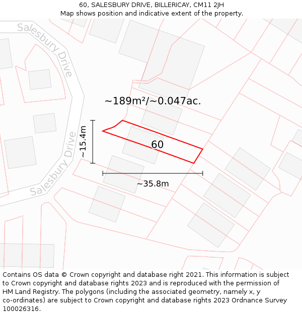 60, SALESBURY DRIVE, BILLERICAY, CM11 2JH: Plot and title map